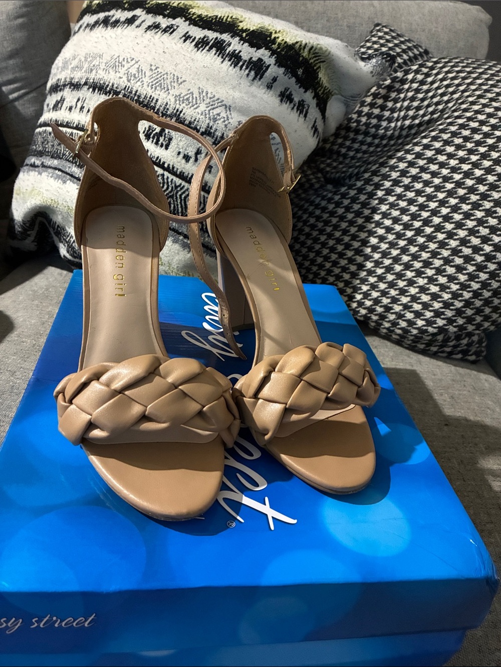 Madden Girl Tan Braided Ankle-Strap Heels
